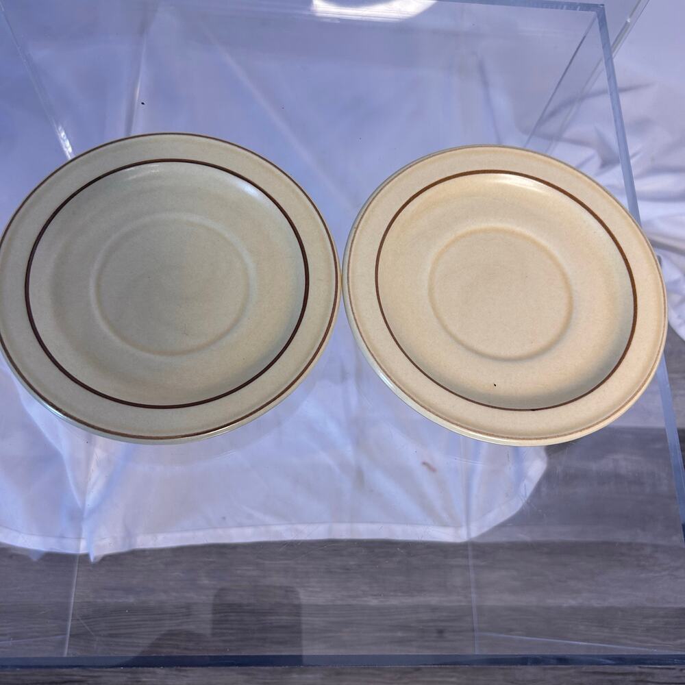 Vintage Pfaltzgraff USA Brown Folk Floral Stoneware Replacement Saucers Set 2